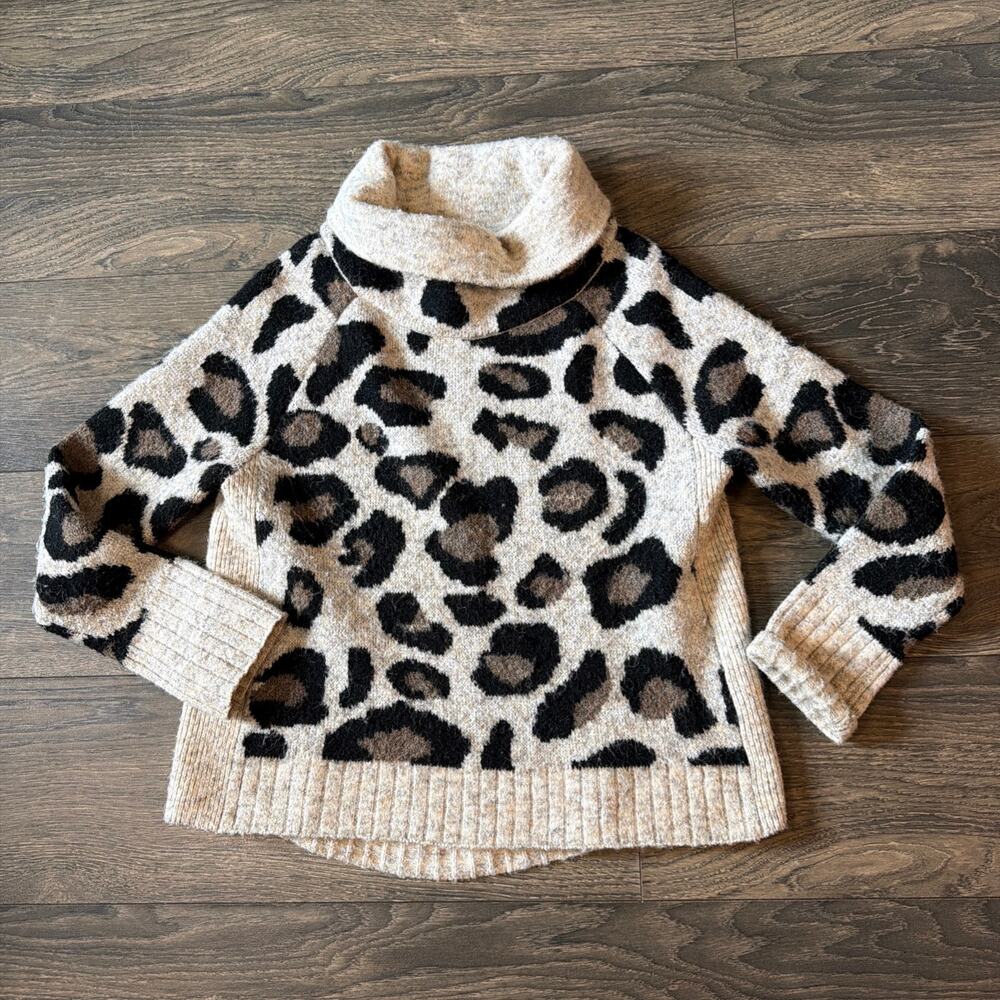 RD Style Sz. M Leopard Cowl Neck Sweater Mob Wife Slouchy Oversized Animal  Boho